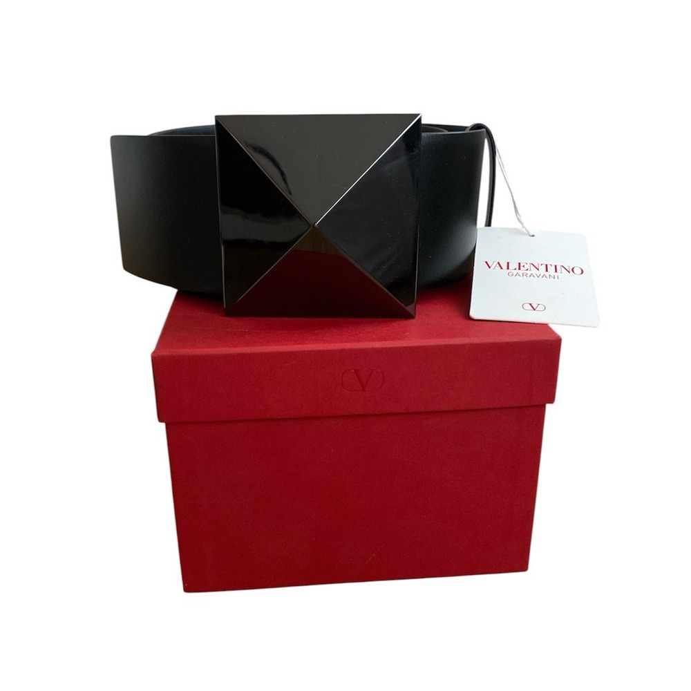 Valentino Garavani Big Stud Leather Belt Womens 85/34 Black Thick Made In Italy